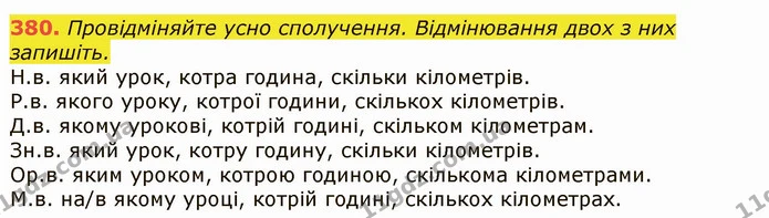 380. Провідміняйте усно сполучення. Відмінювання двох з них запишіть. — ГДЗ Українська мова 6 клас Заболотний 2019