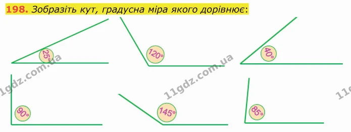 198. Зобразіть кут, градусна міра якого дорівнює: — ГДЗ Математика 5 клас Тарасенкова 2022