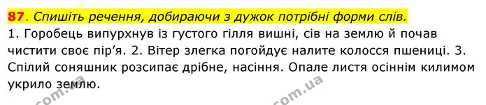 87. Спишіть речення, добираючи з дужок потрібні форми слів. — ГДЗ Українська мова 6 клас Ворон, Солопенко