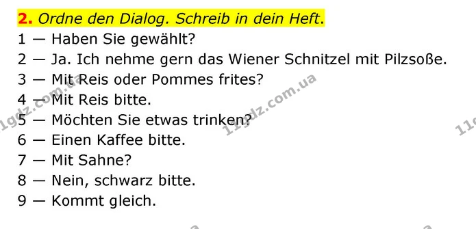 2. Ordne den Dialog. Schreib in dein Heft. — ГДЗ Німецька мова 8 клас Сидоренко