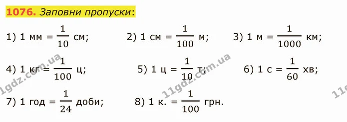 1076. Заповни пропуски: — ГДЗ Математика 5 клас Істер 2022