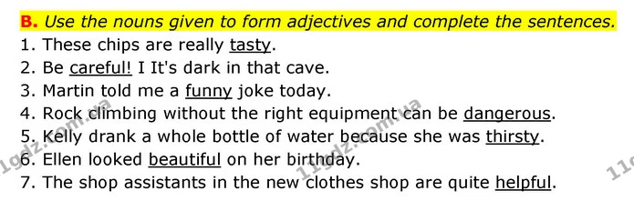 B. Use the nouns given to form adjectives and complete the sentences. — ГДЗ Робочий зошит Англійська мова 6 клас Мітчелл