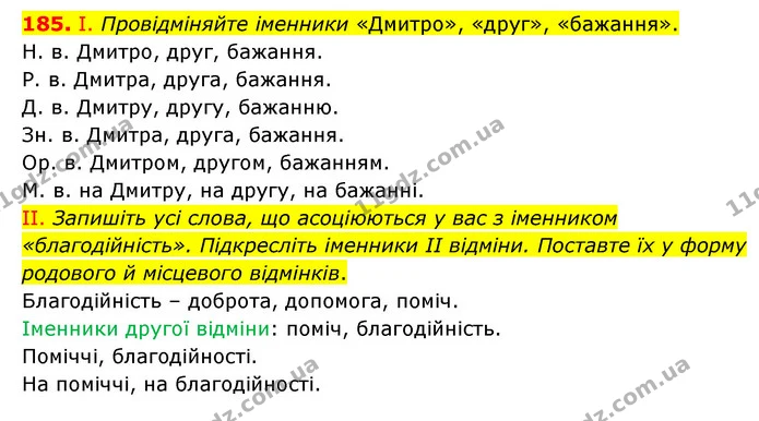 185. І. Провідміняйте іменники «Дмитро», «друг», «бажання». — ГДЗ Українська мова 6 клас Голуб 2023