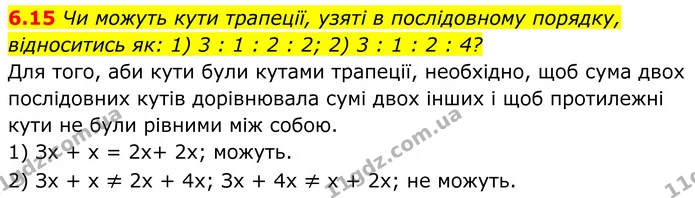 6.15 Чи можуть кути трапеції, узяті в послідовному порядку, — ГДЗ Геометрія 8 клас Істер