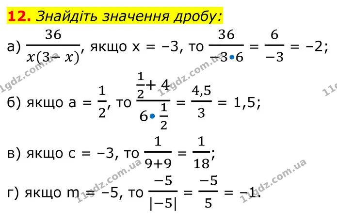 12. Знайдіть значення дробу: — ГДЗ Алгебра 8 клас Бевз