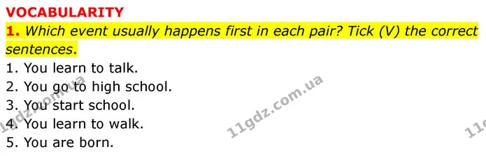 1. Which event usually happens first in each pair? Tick (V) the correct sentences. — ГДЗ робочий зошит Англійська мова 7 клас Prepare