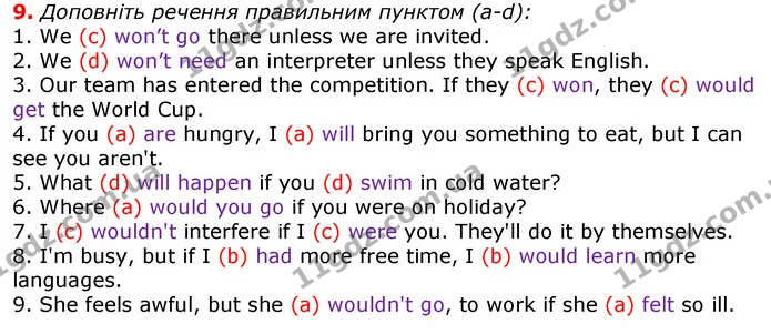 9. Доповніть речення правильним пунктом (а-d): — ГДЗ граматика Англійська мова 11 клас Карпюк