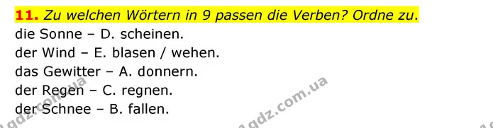 11. Zu welchen Wörtern in 9 passen die Verben? Ordne zu. — ГДЗ Німецька мова 6 клас Басай (2023)
