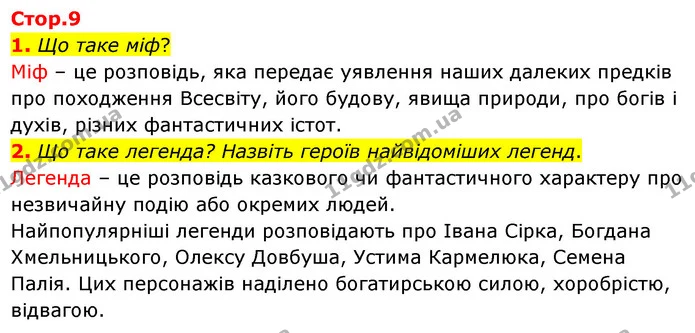 1. Що таке міф? — ГДЗ Українська література 5 клас Заболотний