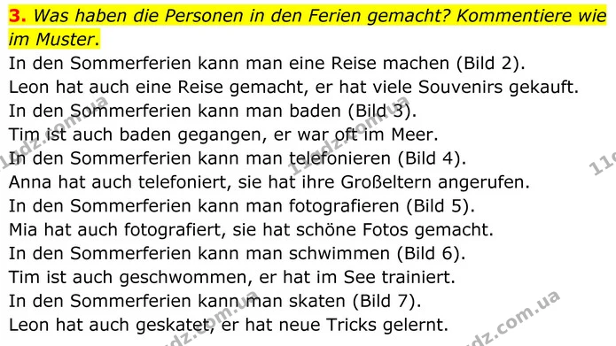 3. Was haben die Personen in den Ferien gemacht? Kommentiere wie im Muster. — ГДЗ Німецька мова 8 клас Сотникова (2025) 4 рік