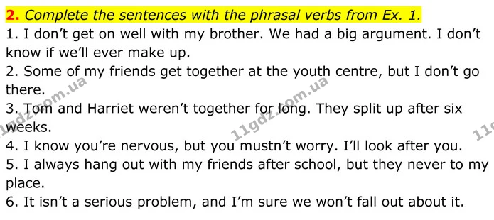 2. Complete the sentences with the phrasal verbs from Ex. 1. — ГДЗ Англійська мова 8 клас Стайрінг (Prepare)