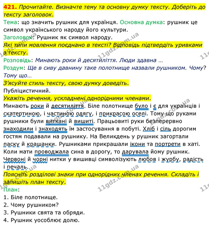 421. Прочитайте. Визначте тему та основну думку тексту. Доберіть до тексту заголовок. — ГДЗ Українська мова 5 клас Глазова 2022