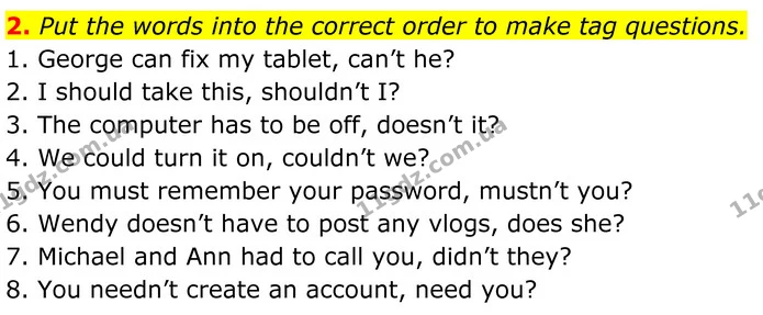 2. Put the words into the correct order to make tag questions. — ГДЗ Англійська мова 8 клас Карпюк 2025