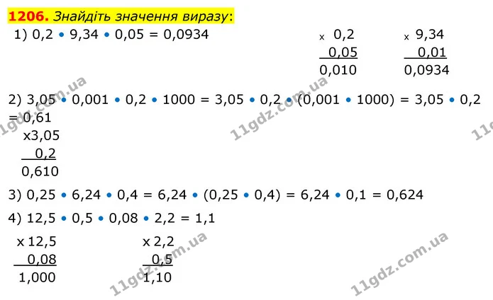 1206. Знайдіть значення виразу: — ГДЗ Математика 5 клас Тарасенкова 2022