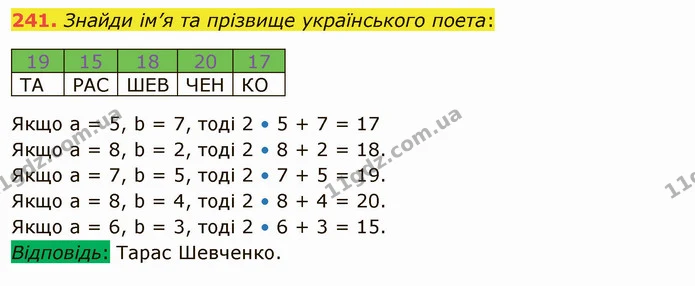 241. Знайди ім’я та прізвище українського поета: — ГДЗ Математика 5 клас Істер 2022