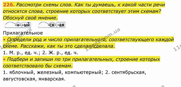 226. Рассмотри схемы слов. Как ты думаешь, к какой части речи относятся слова, строение которых соответствует этим схемам? Обоснуй своё — ГДЗ Русский язык и чтение 4 класс Лапшина 1 ч.