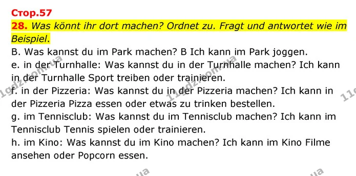 28. Was könnt ihr dort machen? Ordnet zu. Fragt und antwortet wie im Beispiel. — ГДЗ Німецька мова 6 клас Басай (2023)