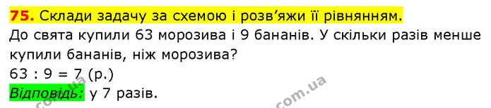 75. Склади задачу за схемою і розв’яжи її рівнянням. — ГДЗ Математика 3 клас Будна 1-2 ч.