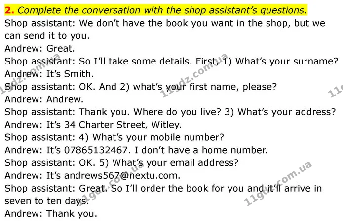 2. Complete the conversation with the shop assistant’s questions. — ГДЗ робочий зошит Англійська мова 7 клас Prepare