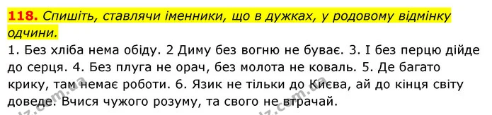 118. Спишіть, ставлячи іменники, що в дужках, у родовому відмінку — ГДЗ Українська мова 6 клас Ворон, Солопенко