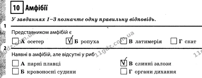 1. Представником амфібій є Б (ропуха) — ГДЗ Робочий зошит Біологія 7 клас Задорожний