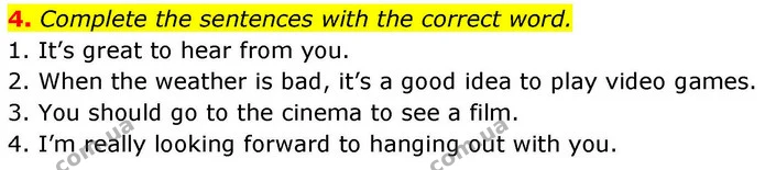 4. Complete the sentences with the correct word. — ГДЗ робочий зошит Англійська мова 8 клас Гарет Джонс 2025