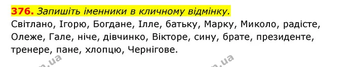 376. Запишіть іменники в кличному відмінку. — ГДЗ Українська мова 6 клас Заболотний 2023