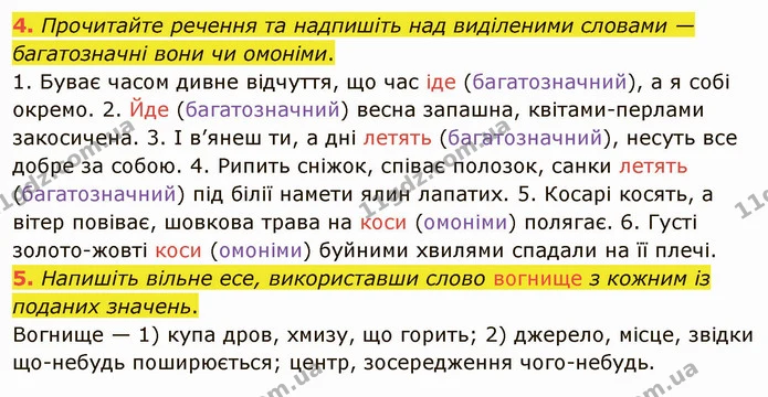 4. Прочитайте речення та надпишіть над виділеними словами — багатозначні вони чи омоніми. — ГДЗ Українська мова 5 клас Авраменко 2022