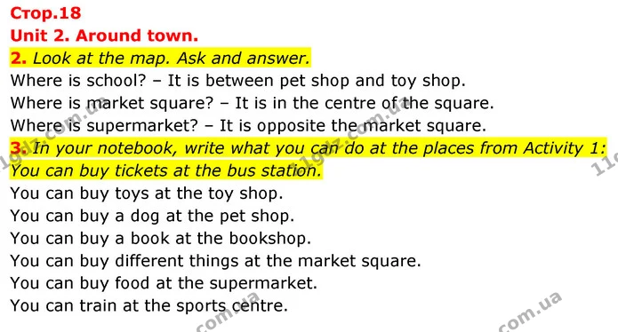2. Look at the map. Ask and answer. — ГДЗ Англійська мова 4 клас Пухта