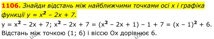 1106. Знайди відстань між найближчими точками осі х і графіка — ГДЗ Алгебра 8 клас Бевз