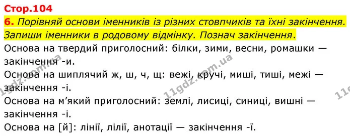 6. Порівняй основи іменників із різних стовпчиків та їхні закінчення. Запиши іменники в родовому відмінку. Познач закінчення. — ГДЗ Українська мова та читання 4 клас Большакова