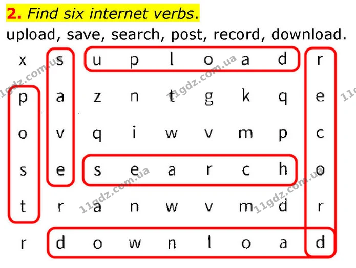 2. Find six internet verbs. — ГДЗ робочий зошит Англійська мова 7 клас Prepare