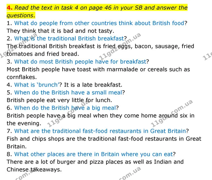 4. Read the text in task 4 on page 46 in your SB and answer the questions. — ГДЗ Робочий зошит Англійська мова 5 клас Карпюк