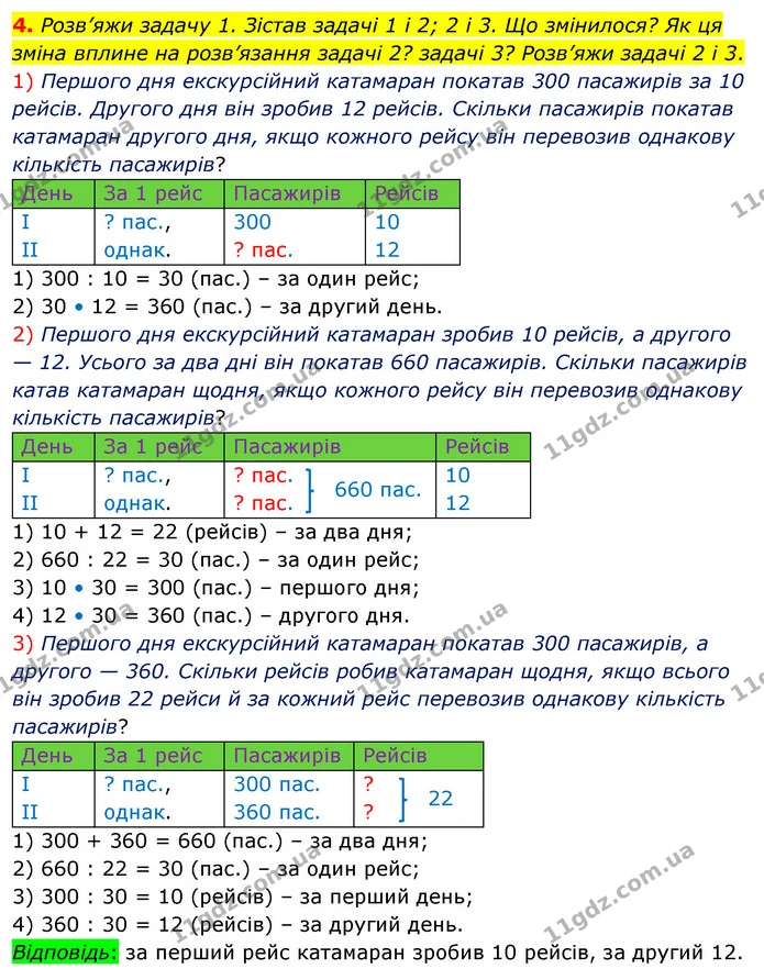 4. Розв’яжи задачу 1. Зістав задачі 1 і 2; 2 і 3. Що змінилося? Як ця зміна вплине на розв’язання задачі 2? задачі 3? Розв’яжи задачі 2 — ГДЗ Математика 4 клас Скворцова