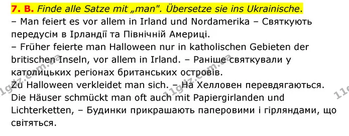 7. B. Finde alle Satze mit „man". Übersetze sie ins Ukrainische. — ГДЗ Німецька мова 8 клас Сидоренко