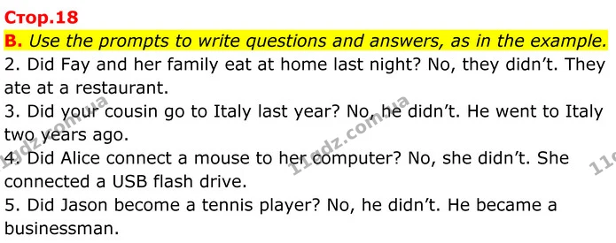 B. Use the prompts to write questions and answers, as in the example. — ГДЗ граматика Англійська мова 7 клас Мітчелл