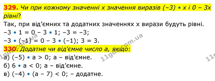 329. Чи при кожному значенні х значення виразів (–3) • х і 0 – 3х рівні? — ГДЗ Математика 6 клас Бевз 1-2 ч.