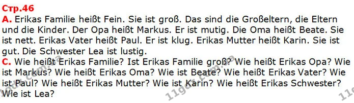 А. Erikas Familie heißt Fein. Sie ist groß. Das sind die Großeltern, die Eltern und die Kinder. Der Opa heißt Markus. Er ist mutig. Die — ГДЗ Німецька мова 5 клас Сидоренко 2018