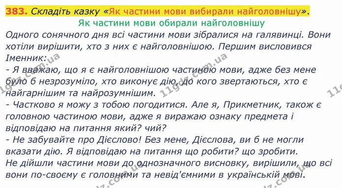 383. Складіть казку «Як частини мови вибирали найголовнішу». — ГДЗ Українська мова та читання 4 клас Кравцова