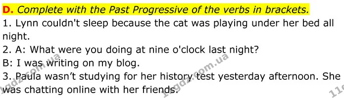 D. Complete with the Past Progressive of the verbs in brackets. — ГДЗ граматика Англійська мова 7 клас Мітчелл