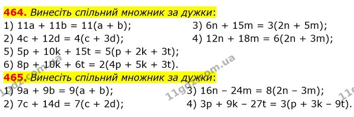 464. Винесіть спільний множник за дужки: — ГДЗ Математика 5 клас Тарасенкова 2022
