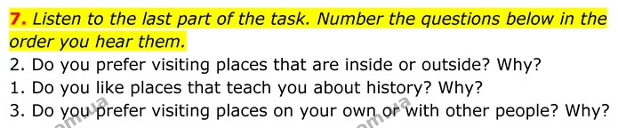 7. Listen to the last part of the task. Number the questions below in the order you hear them. — ГДЗ Англійська мова 7 клас Коста