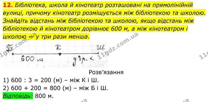 12. Бібліотека, школа й кінотеатр розташовані на прямолінійній вулиці, причому кінотеатр розміщується між бібліотекою та школою. — ГДЗ Геометрія 8 клас Бурда