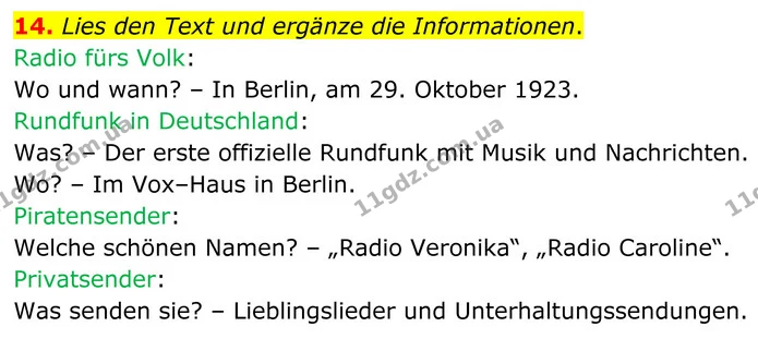 14. Lies den Text und ergänze die Informationen. — ГДЗ робочий зошит Німецька мова 8 клас Басай