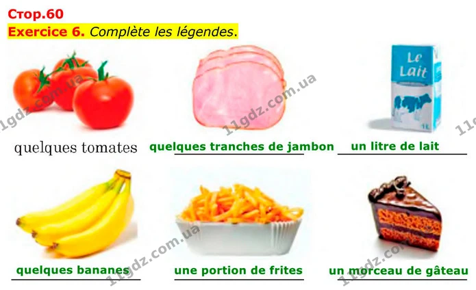 Exercice 6. Complète les légendes. — ГДЗ Французька мова 7 клас Чумак