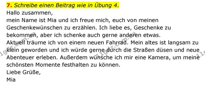 7. Schreibe einen Beitrag wie in Übung 4. — ГДЗ Німецька мова 6 клас Сотникова 2 рік (2023)