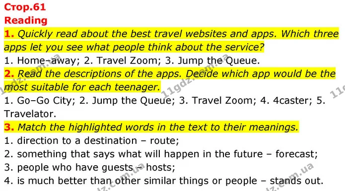 1. Quickly read about the best travel websites and apps. Which three apps let you see what people think about the service? — ГДЗ робочий зошит Англійська мова 8 клас Гарет Джонс 2025
