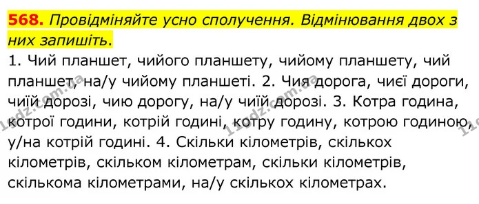 568. Провідміняйте усно сполучення. Відмінювання двох з них запишіть. — ГДЗ Українська мова 6 клас Заболотний 2020