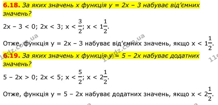 6.18. За яких значень x функція y = 2x – 3 набуває від’ємних значень? — ГДЗ Алгебра 9 клас Істер