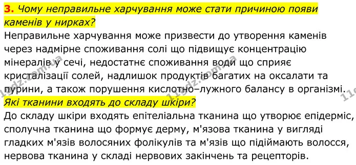 3. Чому неправильне харчування може стати причиною появи каменів у нирках? — ГДЗ Біологія 8 клас Балан